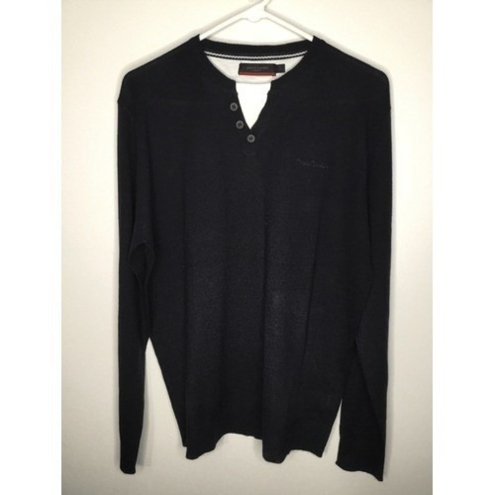 VTG Pierre‎ Cardin Navy Long Sleeve HenleyNeck Sweater Men L China Machine Wash